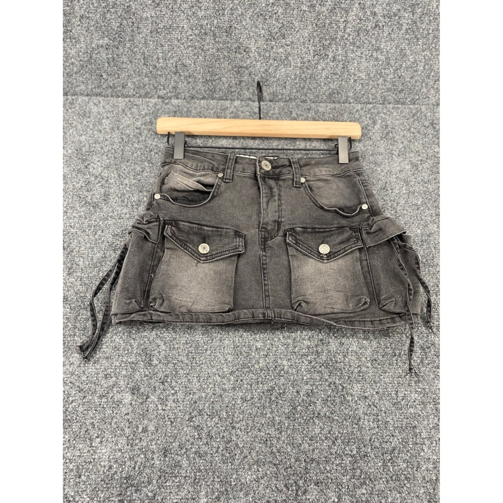 VIP Jeans Cargo Mini Skirt Womens Small Gray Denim Y2K Utility Pockets Stretch S